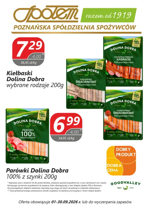 Społem - Blisko i Korzystnie - gazetka promocyjna Dobry produkt, dobra cena - PSS Poznań od wtorku 01.09 do środy 30.09 - strona 6