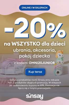 Sinsay - gazetka promocyjna -20% NA WSZYSTKO dla dzieci przy zakupie min. 2 szt. od czwartku 27.08 do poniedziałku 31.08