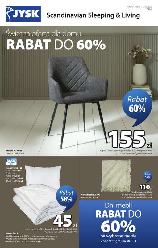 Jysk - gazetka promocyjna Świetna oferta dla domu. Rabat do 60% od środy 09.09 do niedzieli 27.09