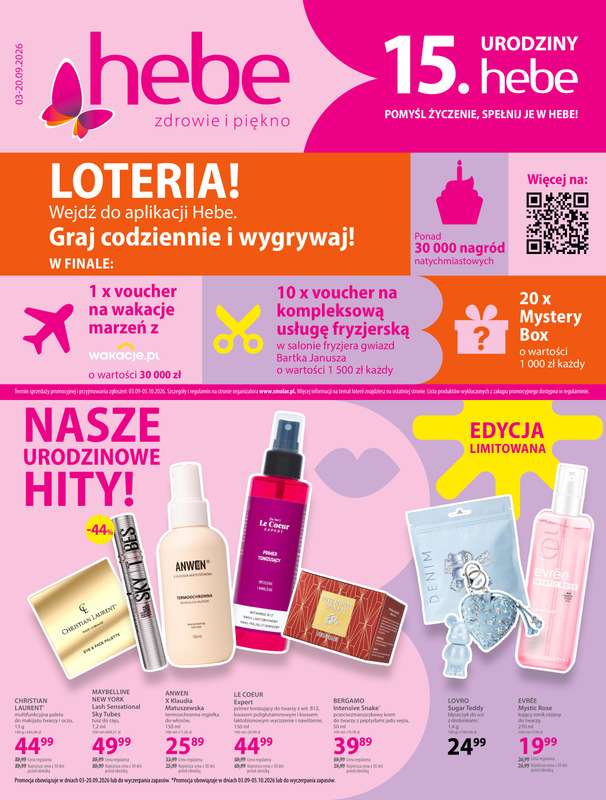 Hebe - gazetka promocyjna Ulotka 15. Urodziny Hebe od czwartku 03.09 do niedzieli 20.09