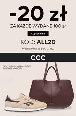 CCC - gazetka promocyjna -20 zł z KODEM za każde wydane 100 zł od czwartku 03.09 do poniedziałku 07.09