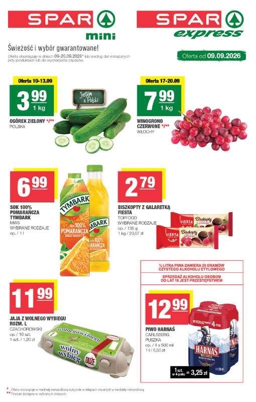 SPAR - gazetka promocyjna Gazetka Spar Mini od środy 09.09 do niedzieli 20.09