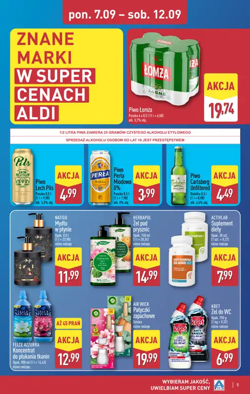 Aldi - gazetka promocyjna Wybrane produkty w super cenach Aldi! od poniedziałku 07.09 do soboty 12.09 - strona 5