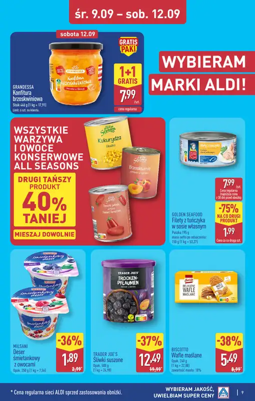 Aldi - gazetka promocyjna Toruń, ul. Gen. K. Kniaziewicza 40, WIELKIE OTWARCIE już w ŚRODĘ 9.09! od środy 09.09 do soboty 12.09 - strona 9