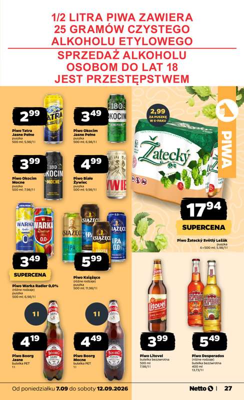 Netto - gazetka promocyjna Gazetka Spożywcza od poniedziałku 07.09 do soboty 12.09 - strona 27