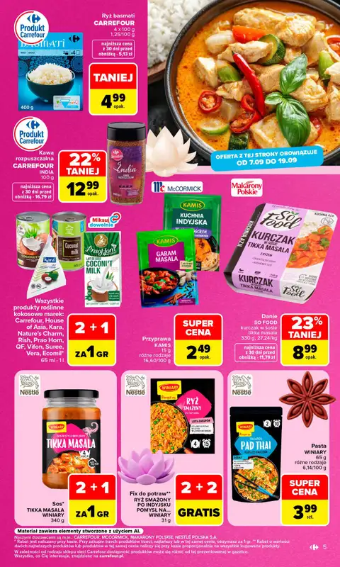 Carrefour - gazetka promocyjna Gazetka Kuchnia indyjska i tajska od poniedziałku 07.09 do soboty 19.09 - strona 5