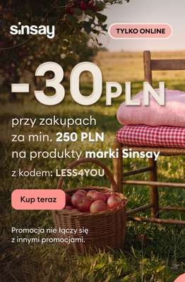 Sinsay - gazetka promocyjna -30 PLN przy zakupach za min. 250 PLN na produkty marki Sinsay od wtorku 08.09 do środy 09.09