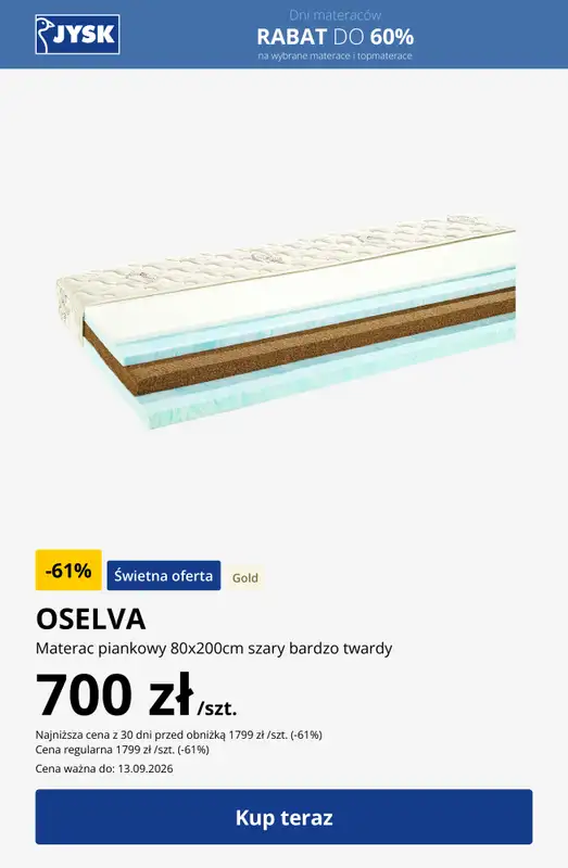 Jysk - gazetka promocyjna JYSK Dni Materaców Rabat do 60%! od środy 02.09 do niedzieli 13.09 - strona 2