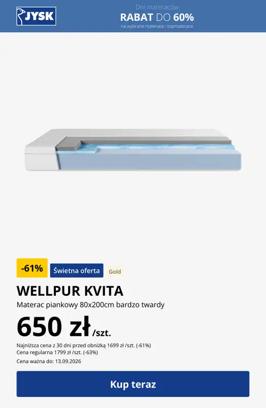 Jysk - gazetka promocyjna JYSK Dni Materaców Rabat do 60%! od środy 02.09 do niedzieli 13.09 - strona 4