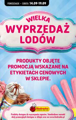 Biedronka - gazetka promocyjna Wielka wyprzedaż lodów od poniedziałku 14.09 do soboty 19.09
