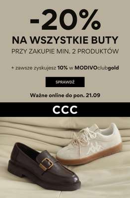 CCC - gazetka promocyjna -20% na obuwie przy zakupie min. 2 produktów od wtorku 15.09 do poniedziałku 21.09