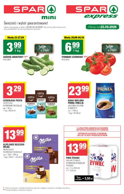 SPAR - gazetka promocyjna Gazetka Spar Mini od środy 23.09 do niedzieli 04.10