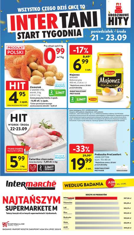 Intermarche - gazetka promocyjna Intertani start tygodnia od poniedziałku 21.09 do środy 23.09