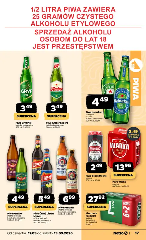 Netto - gazetka promocyjna Gazetka Spożywcza od czwartku 17.09 do soboty 19.09 - strona 17