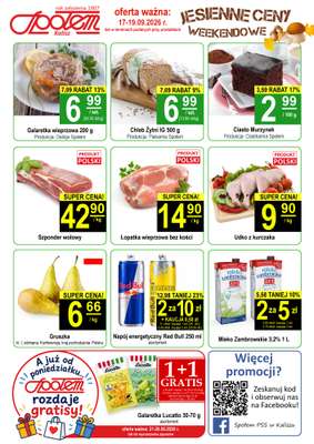 Społem - Blisko i Korzystnie - gazetka promocyjna Plakat promocyjny PSS Kalisz od czwartku 17.09 do soboty 19.09