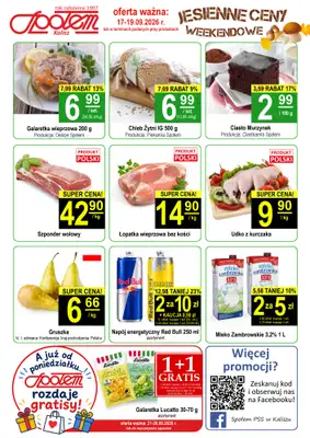 Społem - Blisko i Korzystnie - gazetka promocyjna Plakat promocyjny PSS Kalisz od czwartku 17.09 do soboty 19.09