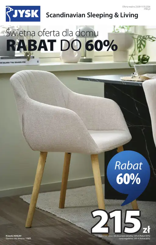 Jysk - gazetka promocyjna Świetna oferta dla domu. Rabat do 60% od środy 23.09 do niedzieli 11.10