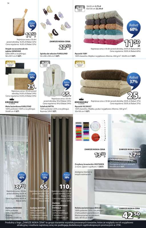 Jysk - gazetka promocyjna Świetna oferta dla domu. Rabat do 60% od środy 23.09 do niedzieli 11.10 - strona 14