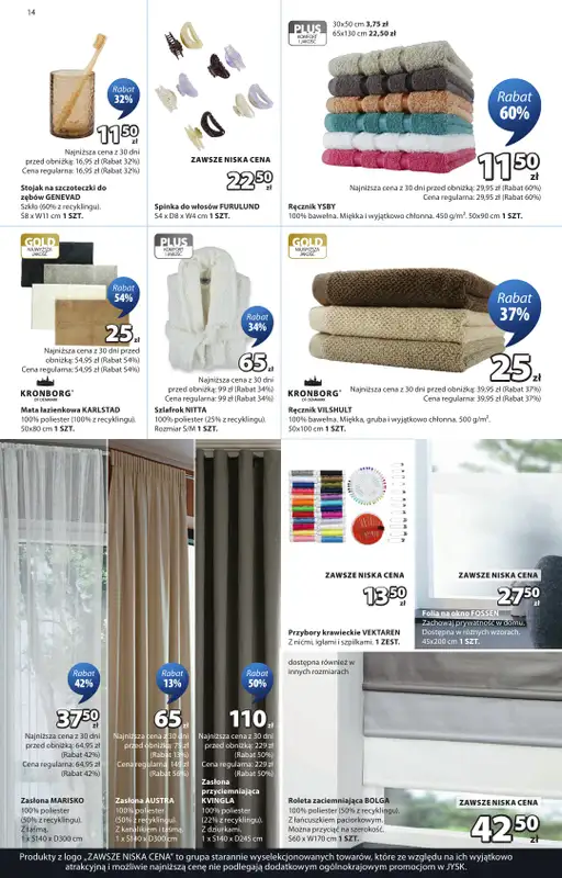 Jysk - gazetka promocyjna Świetna oferta dla domu. Rabat do 60% od środy 23.09 do niedzieli 11.10 - strona 14