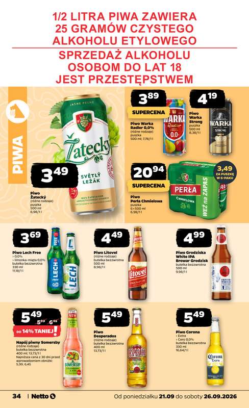 Netto - gazetka promocyjna Gazetka Spożywcza od poniedziałku 21.09 do soboty 26.09 - strona 34