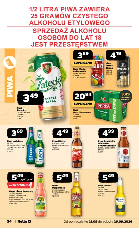 Netto - gazetka promocyjna Gazetka Spożywcza od poniedziałku 21.09 do soboty 26.09 - strona 34