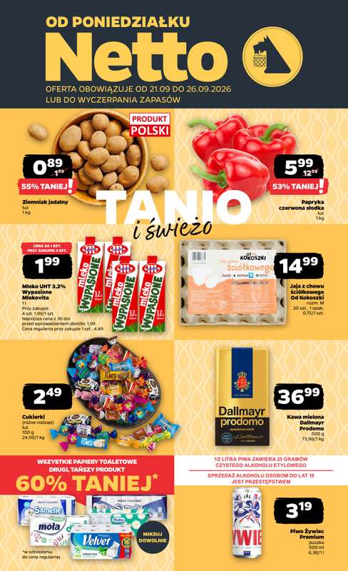 Netto - gazetka promocyjna Gazetka Spożywcza od poniedziałku 21.09 do soboty 26.09