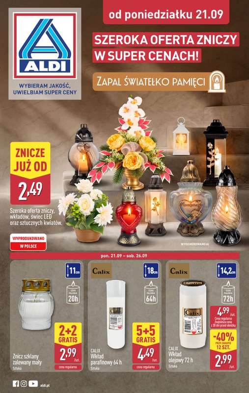 Aldi - gazetka promocyjna Światełko pamięci od poniedziałku 21.09 do soboty 26.09