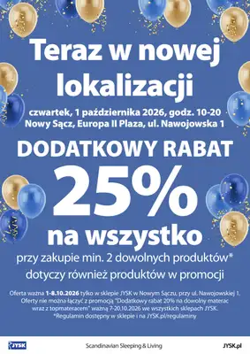 Jysk - gazetka promocyjna Nowy Sącz: Wielkie Otwarcie JYSK! Już 01.10.2026! od czwartku 01.10 do czwartku 08.10
