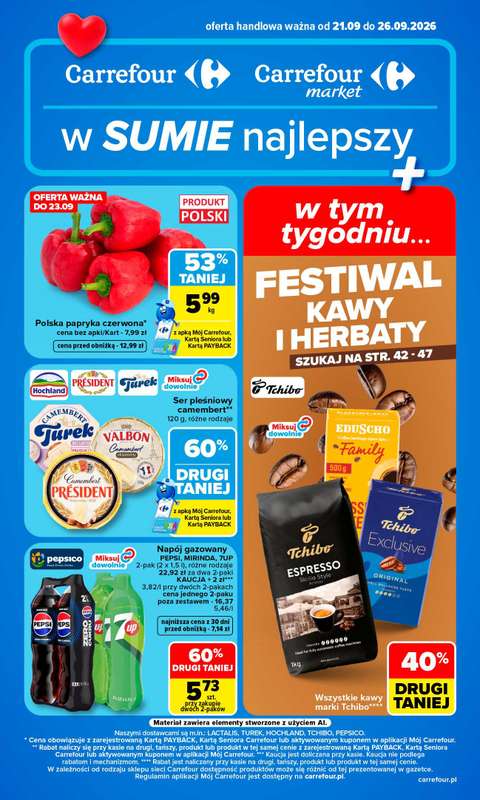 Carrefour - gazetka promocyjna Gazetka Carrefour od poniedziałku od poniedziałku 21.09 do soboty 26.09