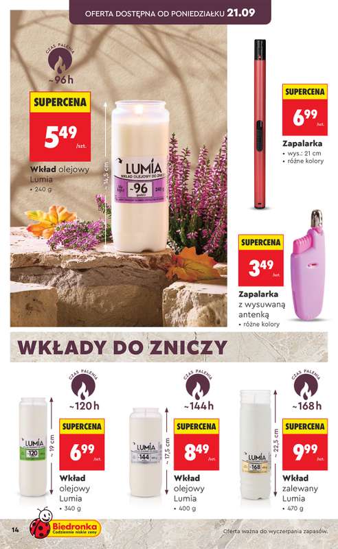 Biedronka - gazetka promocyjna Znicze, wkłady i kwiaty od poniedziałku 21.09  - strona 14