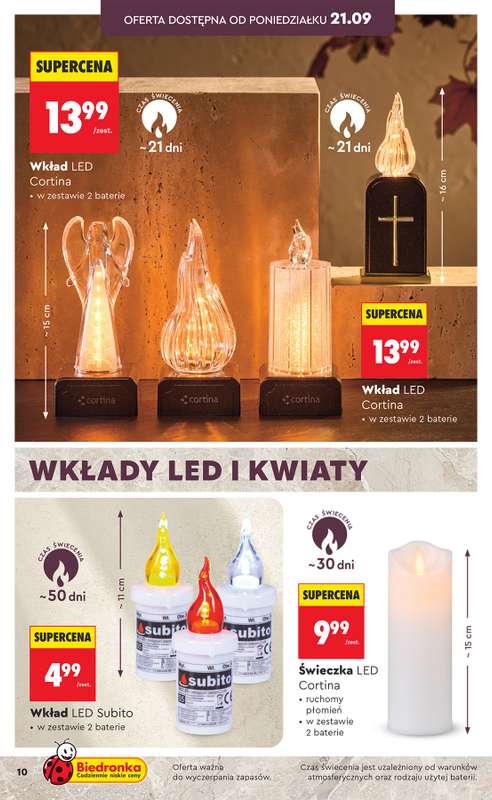Biedronka - gazetka promocyjna Znicze, wkłady i kwiaty od poniedziałku 21.09  - strona 10