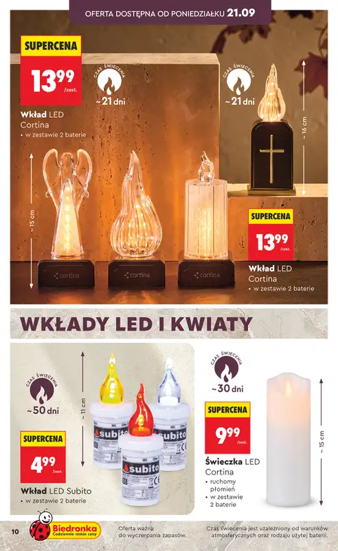 Biedronka - gazetka promocyjna Znicze, wkłady i kwiaty od poniedziałku 21.09  - strona 10