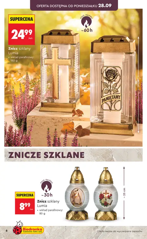 Biedronka - gazetka promocyjna Znicze, wkłady i kwiaty od poniedziałku 21.09  - strona 6