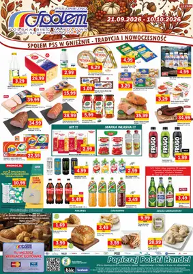 Społem - Blisko i Korzystnie - gazetka promocyjna Plakat promocyjny PSS Gniezno od poniedziałku 21.09 do soboty 10.10