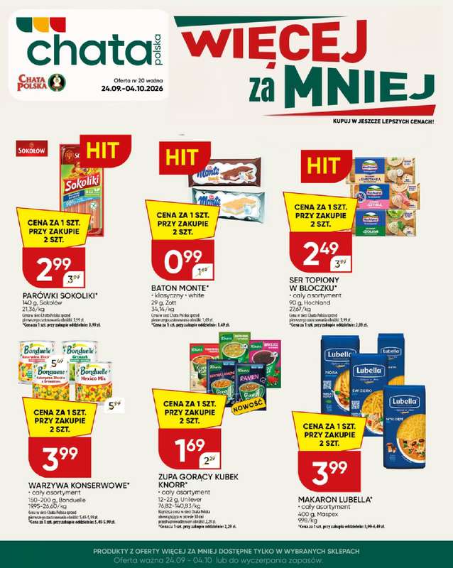 Chata Polska - gazetka promocyjna Więcej za mniej! 24.09-04.10  do niedzieli 04.10