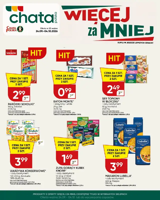 Chata Polska - gazetka promocyjna Więcej za mniej! 24.09-04.10  do niedzieli 04.10