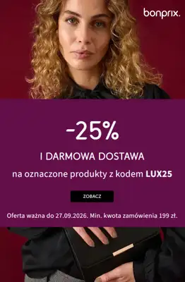 bonprix - gazetka promocyjna -25% na wybrane artykuły od poniedziałku 21.09 do niedzieli 27.09