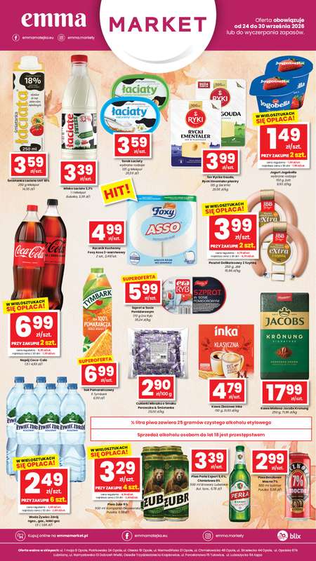 emma MARKET - gazetka promocyjna Oferta spożywcza Emma Market od czwartku 24.09 do środy 30.09