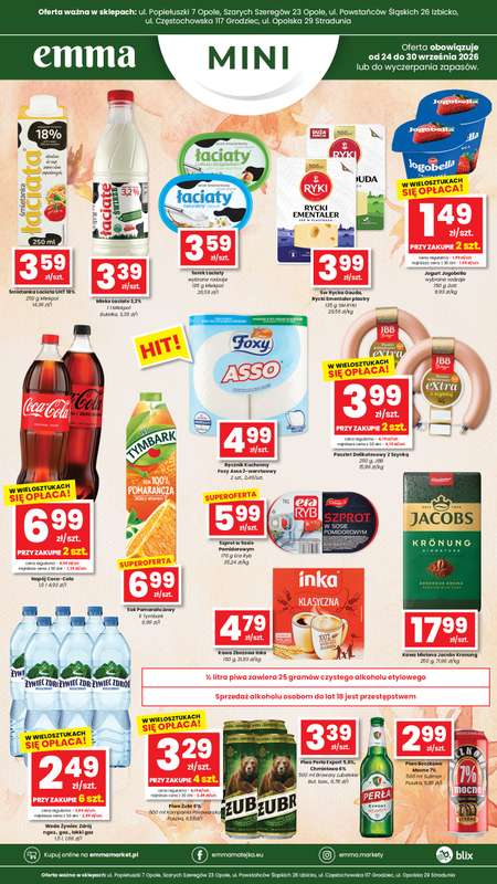 emma MARKET - gazetka promocyjna Oferta spożywcza Emma Mini od czwartku 24.09 do środy 30.09