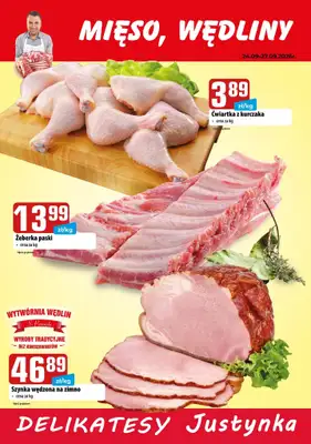 Delikatesy Justynka - gazetka promocyjna Plakaty promocyjne od czwartku 24.09 do niedzieli 27.09