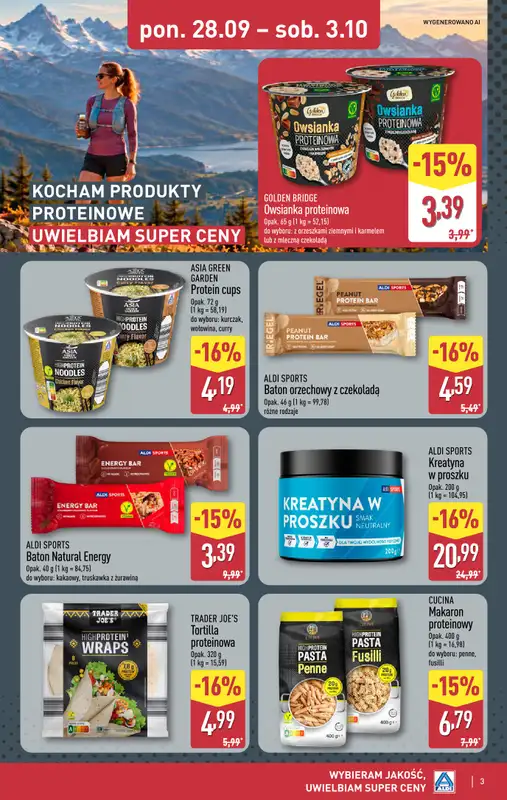 Aldi - gazetka promocyjna Produkty proteinowe w super cenach! od poniedziałku 28.09 do soboty 03.10 - strona 3
