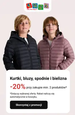 Smyk - gazetka promocyjna -20% kurtki, bluzy, spodnie, bielizna od poniedziałku 28.09 do czwartku 01.10