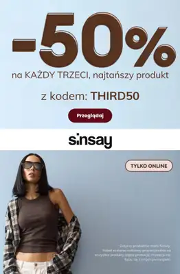 Sinsay - gazetka promocyjna -50% z KODEM na trzeci produkt od wtorku 29.09 
