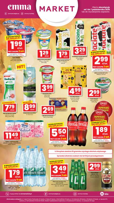emma MARKET - gazetka promocyjna Oferta spożywcza Emma Market od czwartku 01.10 do środy 07.10