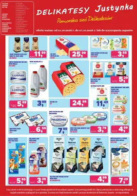 Delikatesy Justynka - gazetka promocyjna Gazetka od czwartku 01.10 do środy 07.10