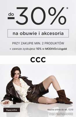 CCC - gazetka promocyjna Do -30% na obuwie i akcesoria od piątku 02.10 do wtorku 13.10