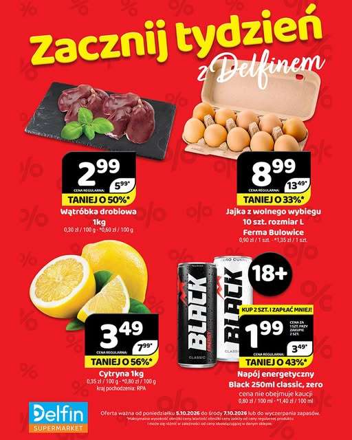 Delfin - gazetka promocyjna Zacznij tydzień z Delfinem od poniedziałku 05.10 do środy 07.10