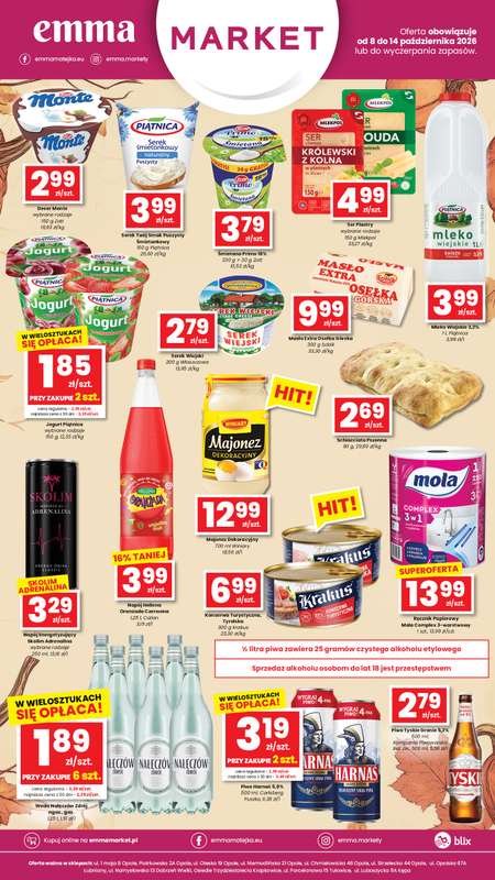 emma MARKET - gazetka promocyjna Oferta spożywcza Emma Market od czwartku 08.10 do środy 14.10