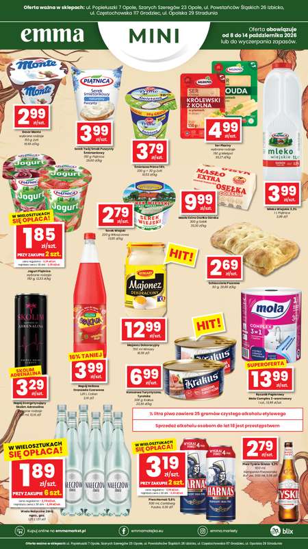 emma MARKET - gazetka promocyjna Oferta spożywcza Emma Mini od czwartku 08.10 do środy 14.10