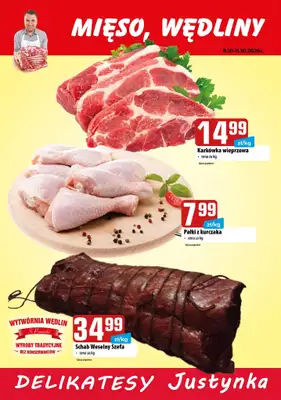 Delikatesy Justynka - gazetka promocyjna Plakaty promocyjne od czwartku 08.10 do niedzieli 11.10